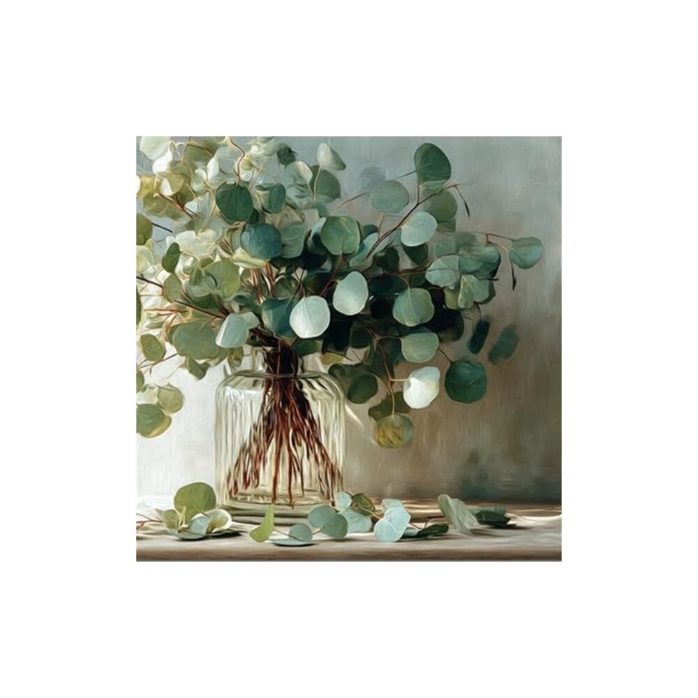 Retro Green Eucalyptus Leaves Unframed Canvas Wall Art  16" X 16"